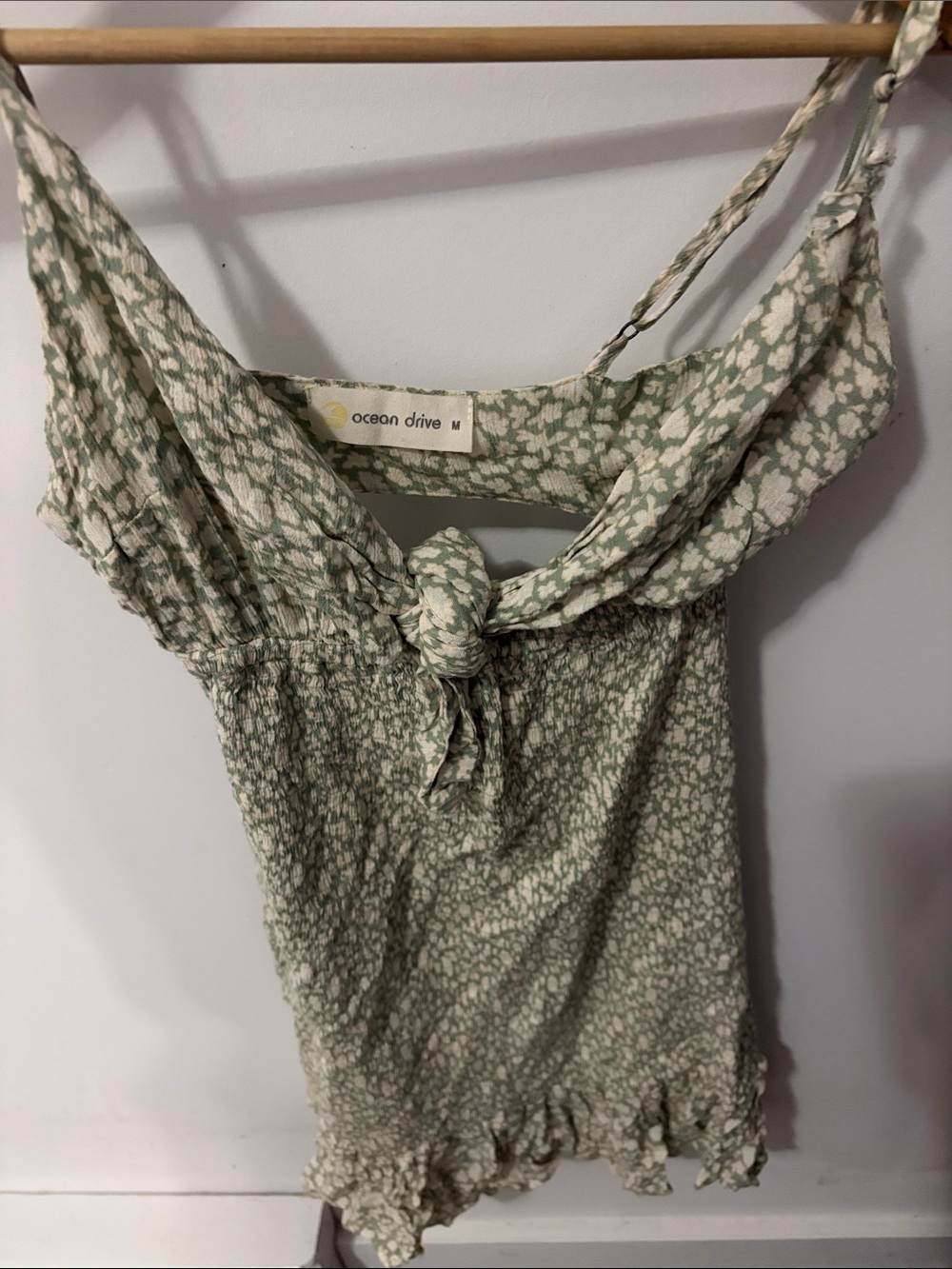 Ocean Drive Sage Green Floral Tie-Front Camisole